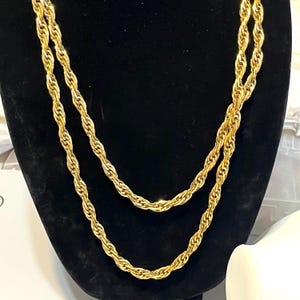 Vintage Monet Signed Twisted Rope Chain Long Opera Length Gold tone necklace