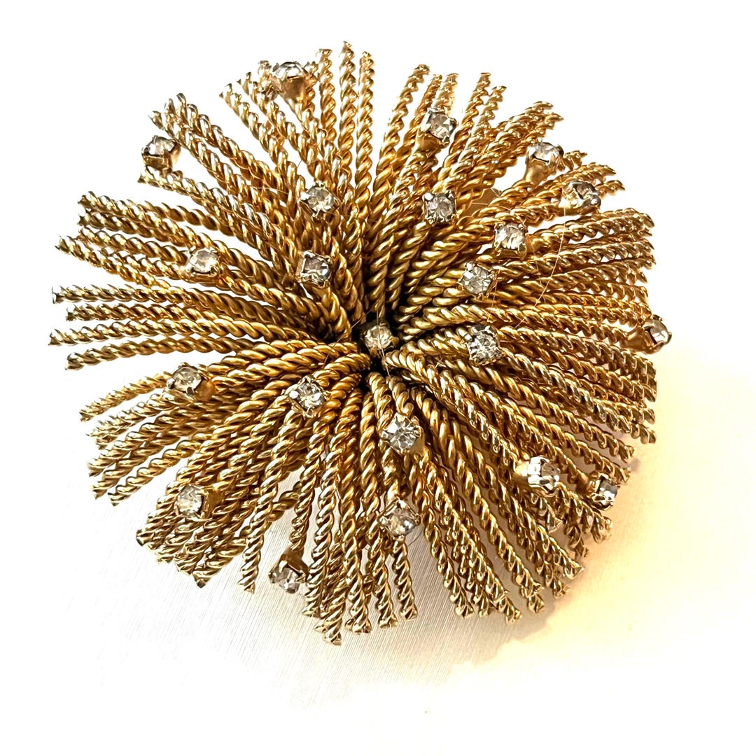 1960's, Atomic, Sputnik, Prong Set, Rhinestone, Starburst, Textured ...