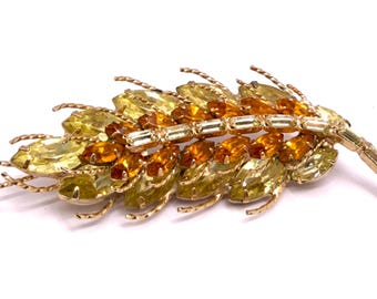 Vintage Kramer of New York Rhinestone Wheat Brooch Pin