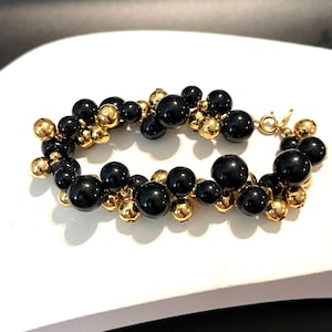 Vintage, Napier Signed, Gold Tone, Black, Dangle, Balls, Cha Cha, Gold tone clasp, Bracelet