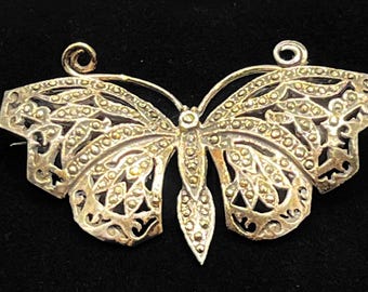 Spilla Farfalla In Argento 925 Con Marcasite - Stile Vintage Cut-Out, Con Confezione Regalo
