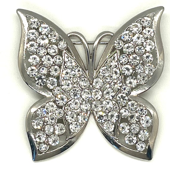 Vintage, Large, Butterfly Booch, Rhinestones in S… - image 7