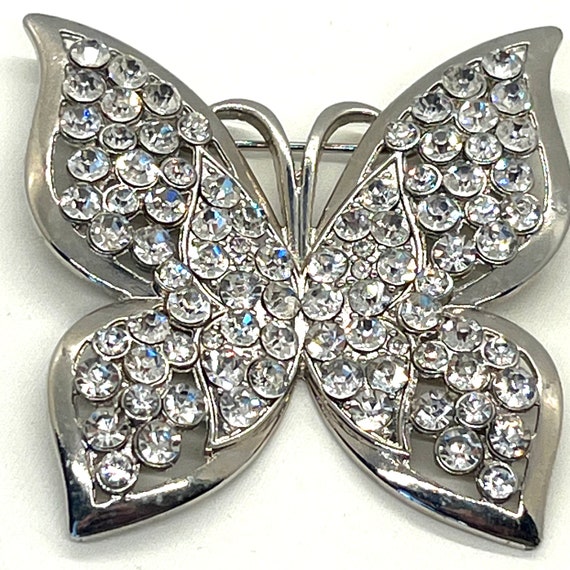 Vintage, Large, Butterfly Booch, Rhinestones in S… - image 9