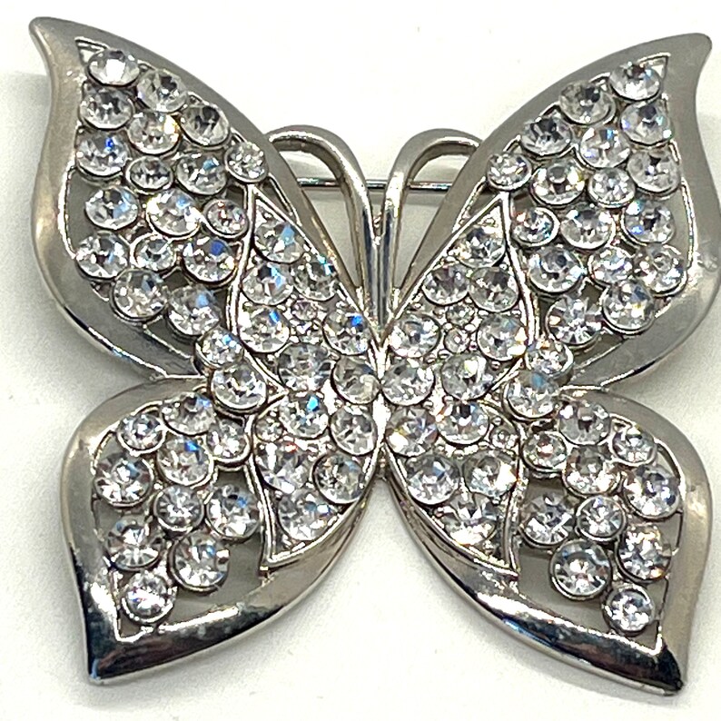 Vintage, Large, Butterfly Booch, Rhinestones in Silver Tone with a Silver Tone back image 9