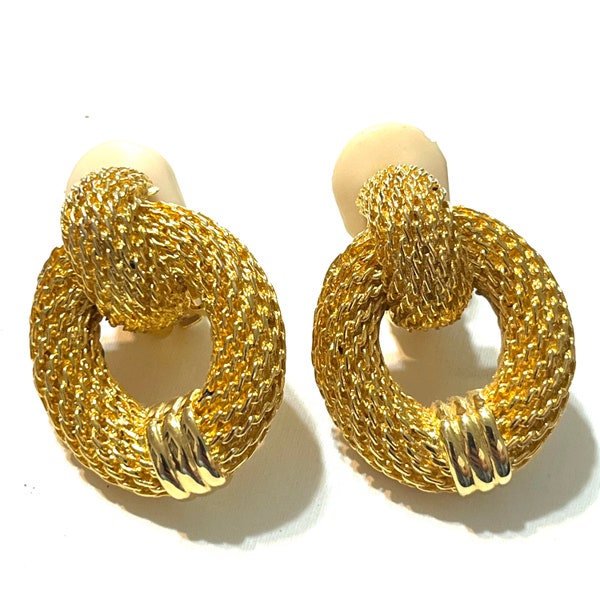 Vintage, Textured, Door Knocker, gold Tone, Large, Clip on earrings