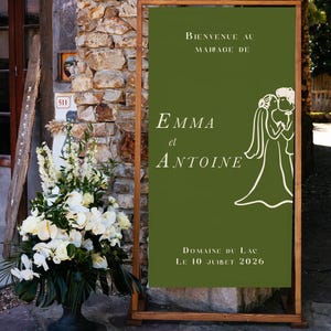 Cartello di benvenuto per matrimonio in lino - Benvenuti al matrimonio di - Segnaletica per matrimoni di grande formato