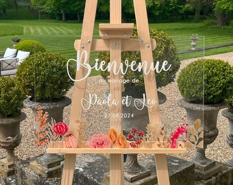Floral plexiglass wedding welcome sign – Personalized plexiglass sign – Colored transparent plaque – Wedding acrylic sign
