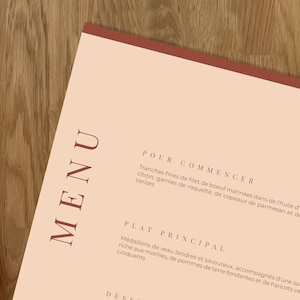 Menu de mariage personnalisé