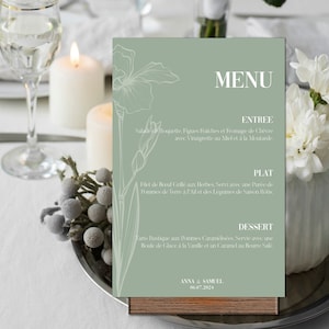 Personalisiertes salbeigrünes Hochzeitsmenü