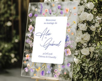 Plexiglass wedding welcome sign, floral wedding sign, transparent wedding sign