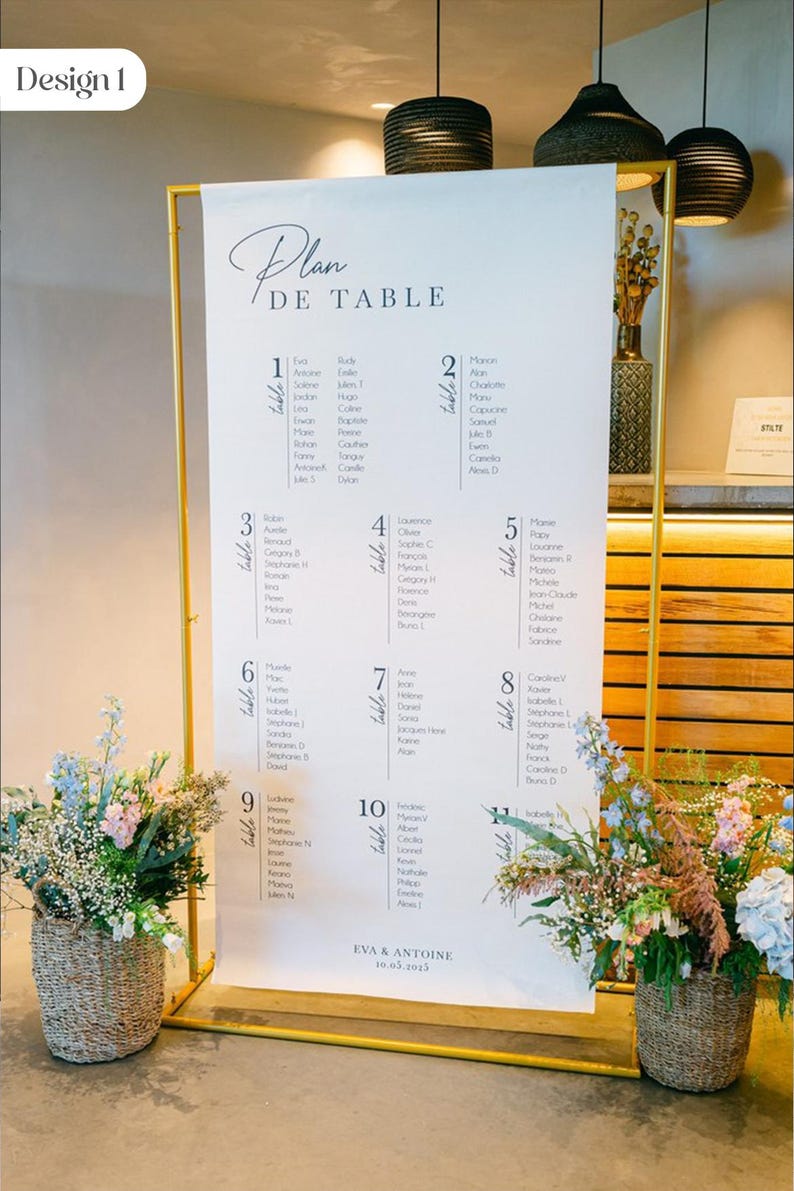 Fabric wedding seating chart, Personalized linen seating chart, Large sizes 65x125 or 90x180, Elegant wedding decoration image 2