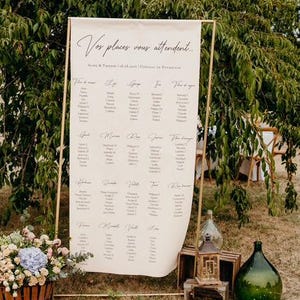 Fabric wedding seating chart, Personalized linen seating chart, Large sizes 65x125 or 90x180, Elegant wedding decoration image 8