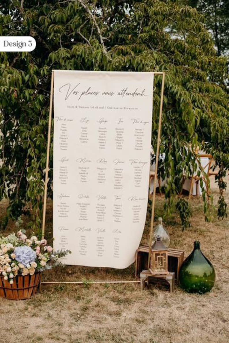 Fabric wedding seating chart, Personalized linen seating chart, Large sizes 65x125 or 90x180, Elegant wedding decoration image 8