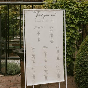 Fabric wedding seating chart, Personalized linen seating chart, Large sizes 65x125 or 90x180, Elegant wedding decoration image 5