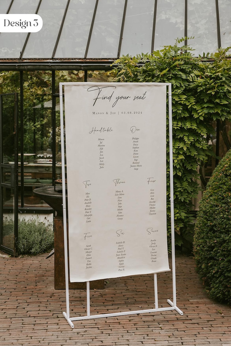 Fabric wedding seating chart, Personalized linen seating chart, Large sizes 65x125 or 90x180, Elegant wedding decoration image 5