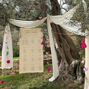 Fabric wedding seating chart, Personalized linen seating chart, Large sizes 65x125 or 90x180, Elegant wedding decoration image 7