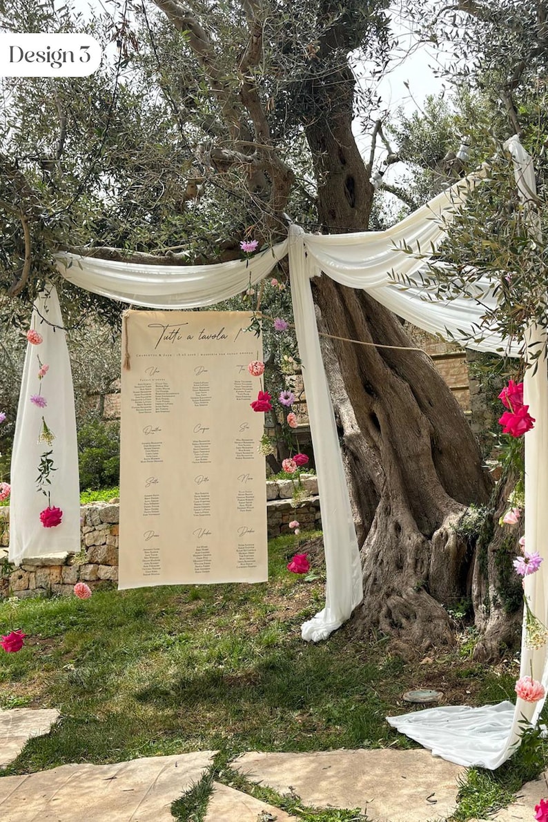 Fabric wedding seating chart, Personalized linen seating chart, Large sizes 65x125 or 90x180, Elegant wedding decoration image 7