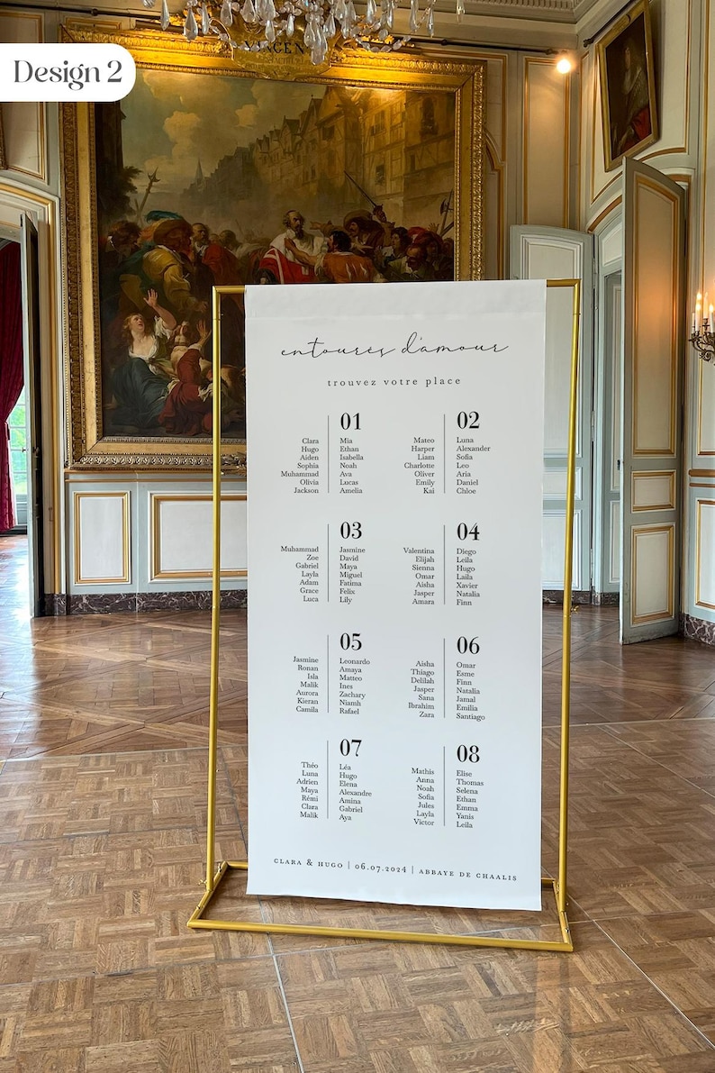 Fabric wedding seating chart, Personalized linen seating chart, Large sizes 65x125 or 90x180, Elegant wedding decoration image 4