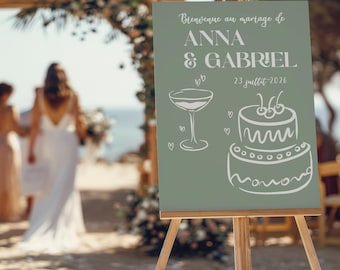 Letrero de bienvenida para boda, letrero de boda, diseño dibujado a mano, letrero de forex, letrero con ilustración personalizada