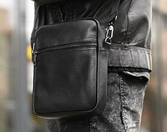 Messenger Bag for Men, Black Leather Bag, Genuine Leather Bag, Shoulder Bag, Men's Satchel, Promotion Gift for Men
