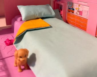 Barbie House Reversible Comforter and Pillow. Customizable! 1:6 Miniature Size Bedding 12” Dolls