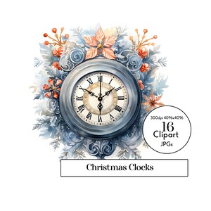 Kerstklokken aquarel clipart-set van 16 feestelijke JPG-illustraties voor vakantieontwerpen, ongewenste dagboek, planner, stickers, T-shirts