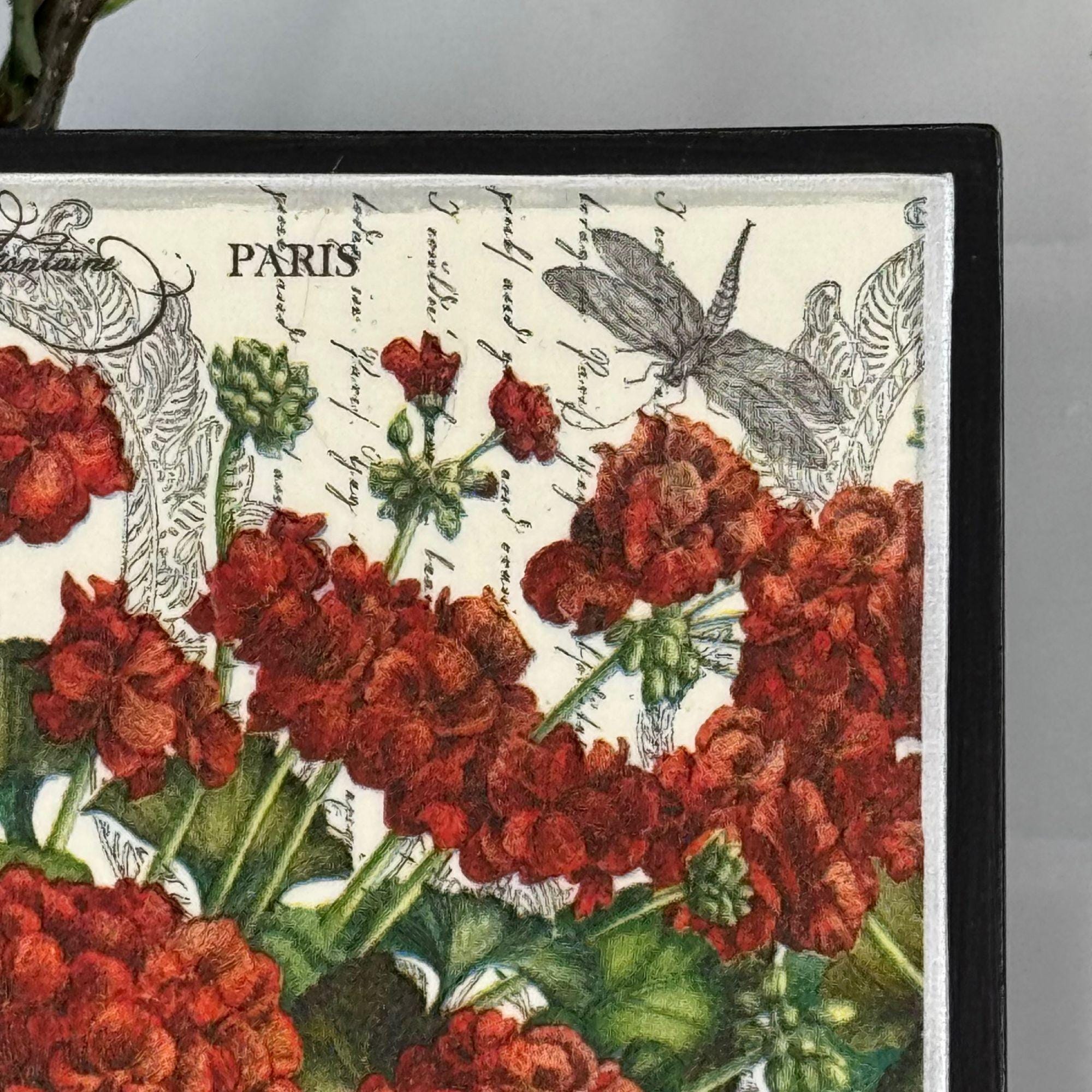 Red Geraniums Canvas Print: Vintage Style Wood Art Block With Stand - Etsy