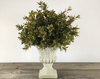 Boxwood Topiary in Urn, Faux Greenery Arrangement for Mantle, Shelf, Side Table. Traditional Greenery Accent, French Country Cottage Decor