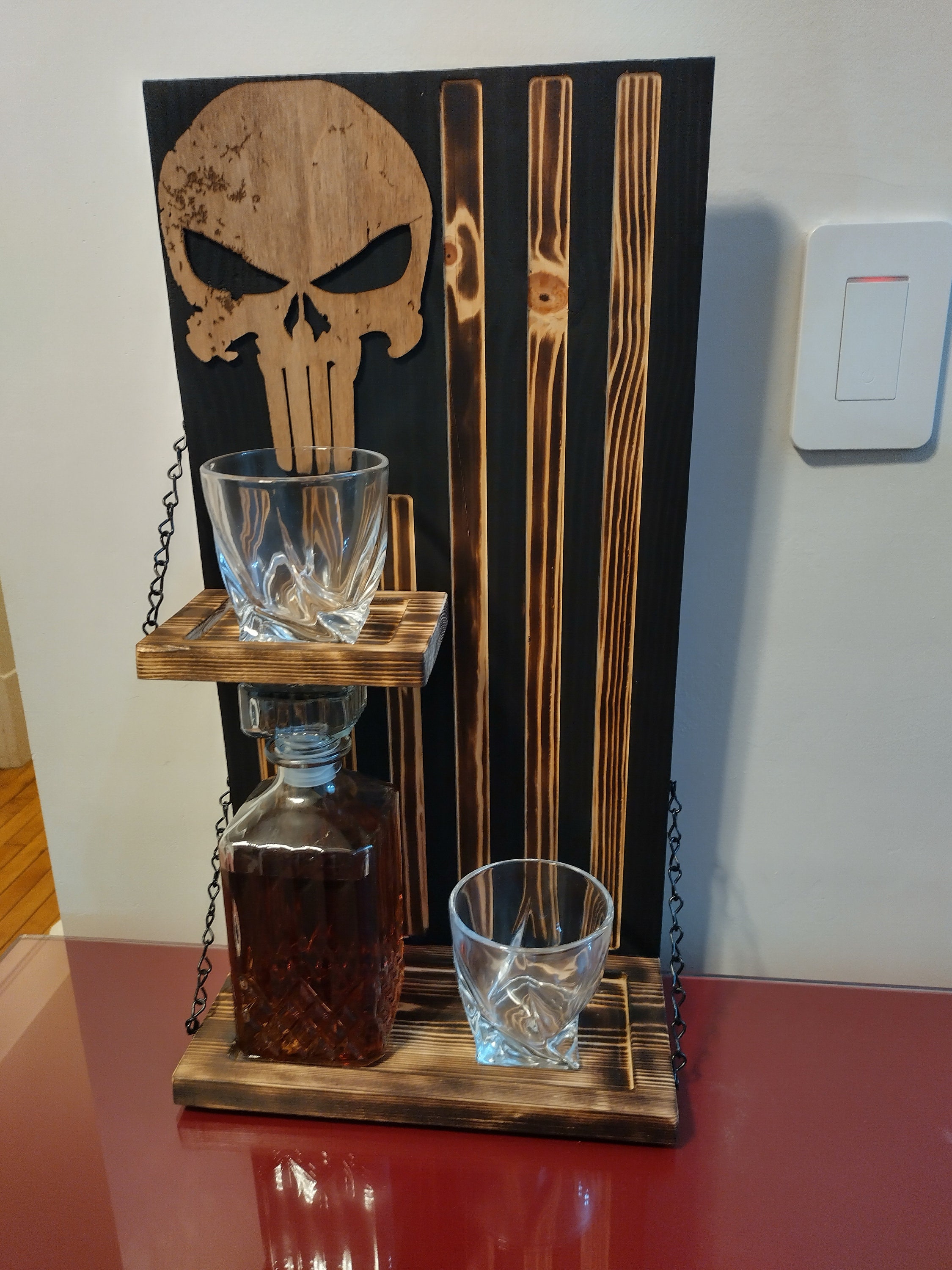 Inverted American Flag Whiskey Rack Black and Wood Burnt, Whiskey ...