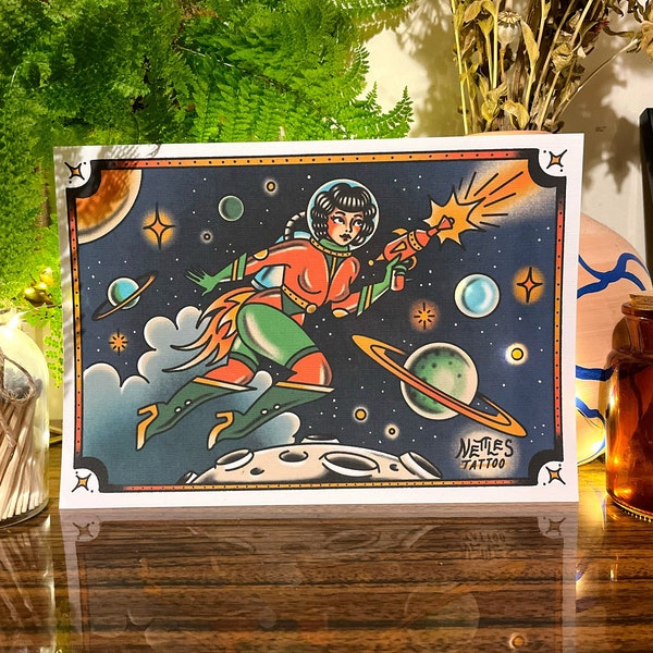 Impresión flash de tatuaje tradicional A4 de Galactic Babe