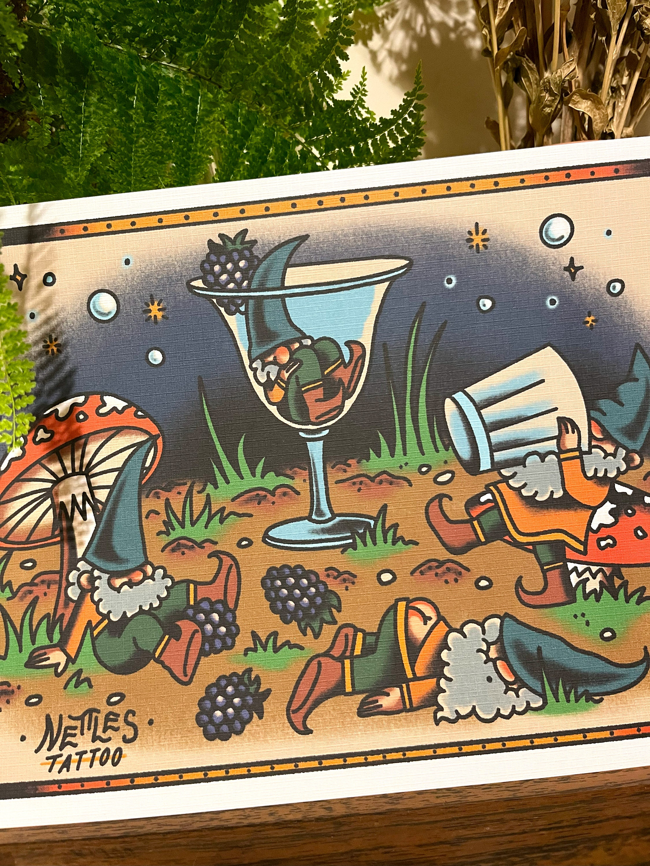 Gnome Party A4 Traditional Tattoo Flash Print - Etsy