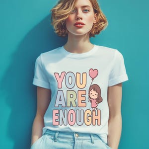 Positive Vibes Unisex Softstyle T-Shirt, Self-Love Tee, Uplifting Gift, Colorful Pastel Shirt, Cute Cartoon Girl Top