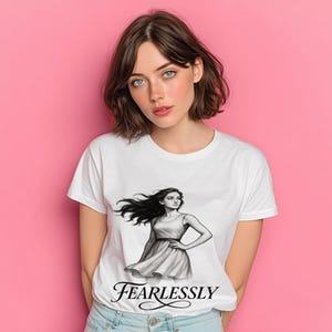 Fearlessly Girl Graphic Tee for Women - Hand Drawn Feminine Art Shirt - Empowerment Fashion Top - Casual Artistic Style T-Shirt