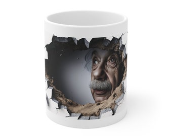 Ceramic Mug 11oz,Einstein Coffee Mug, Genius Cafe Cup, Einstein Barista Art, Intellectual Drinkware, 3D Coffee Shop Mug, Einstein Espresso