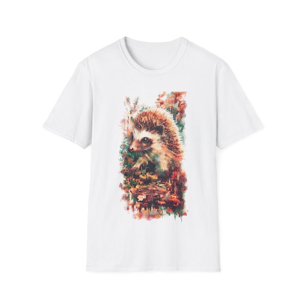 T-shirt Softstyle unisexe, art glitch hérisson, design de tee coloré, chemise hérisson numérique, haut de vêtements fantaisiste, tee-shirt à motif glitch