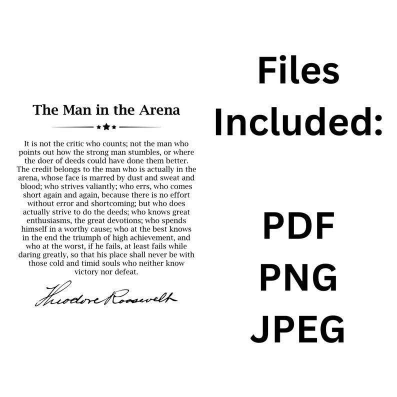 Man in the Arena Printable Poster Roosevelt PDF PNG JPEG Etsy