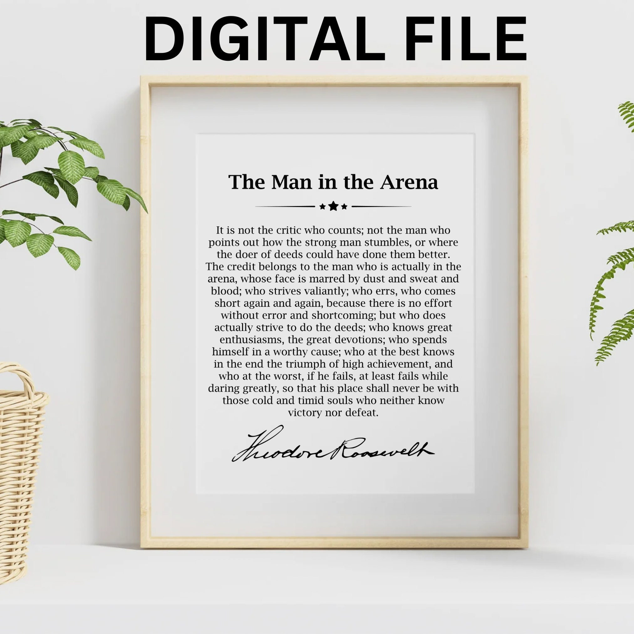 Man in the Arena Printable Poster Roosevelt PDF PNG JPEG Etsy