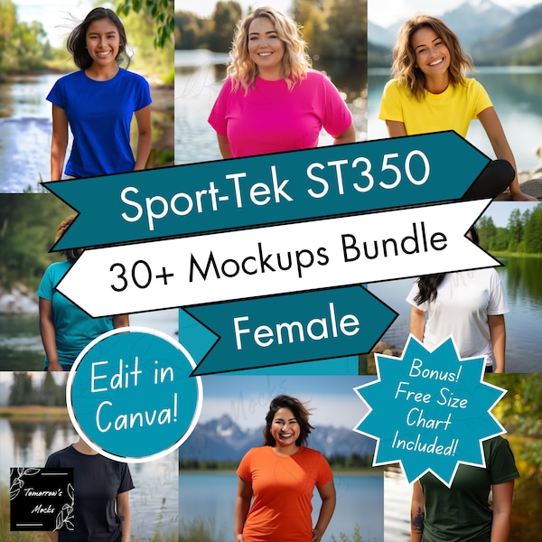 Sport-Tek ST350 T-shirt Mockup Bundle | Unisex Moisture Wicking Tee Mockups | Printify Outdoor Women's Shirt Mockups | Athlete Mock Ups