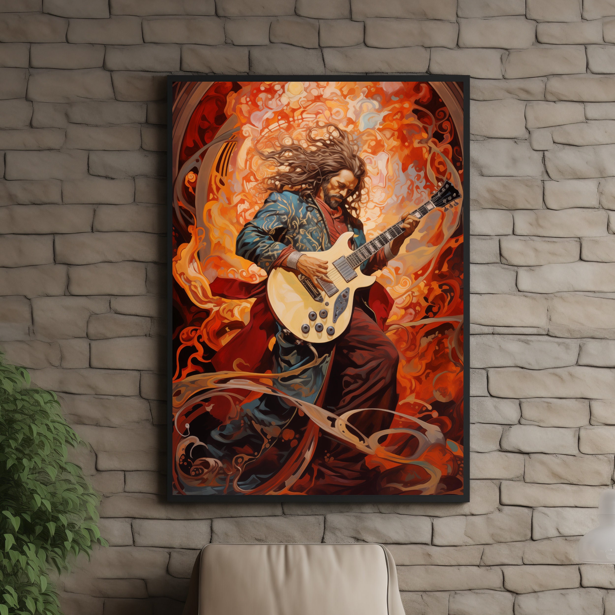 Art Nouveau Guitarist Poster Art For Musician Poster For Music Lover Decor Classy Gift Poster For Guitarist Living Room Decor