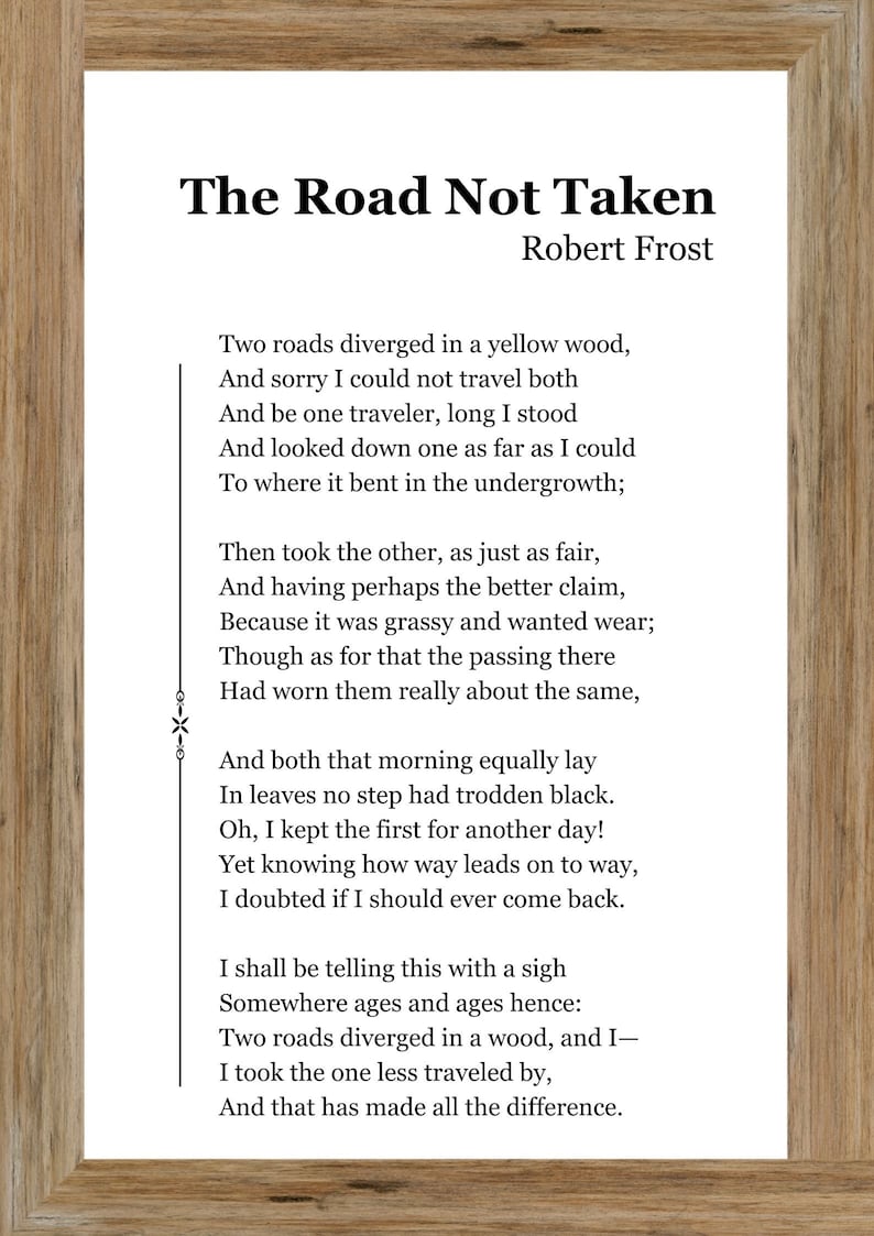 The Road Not Taken By Robert Frost Digital Printing Poem Etsy