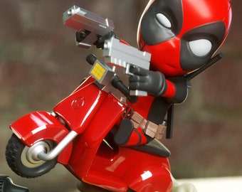 Deadpool on Vespa Hand Painted Figure fanart Deadpool Hand Made Statue Deadpool 3D printing High Quality Fan made Statue 3d Figure Action