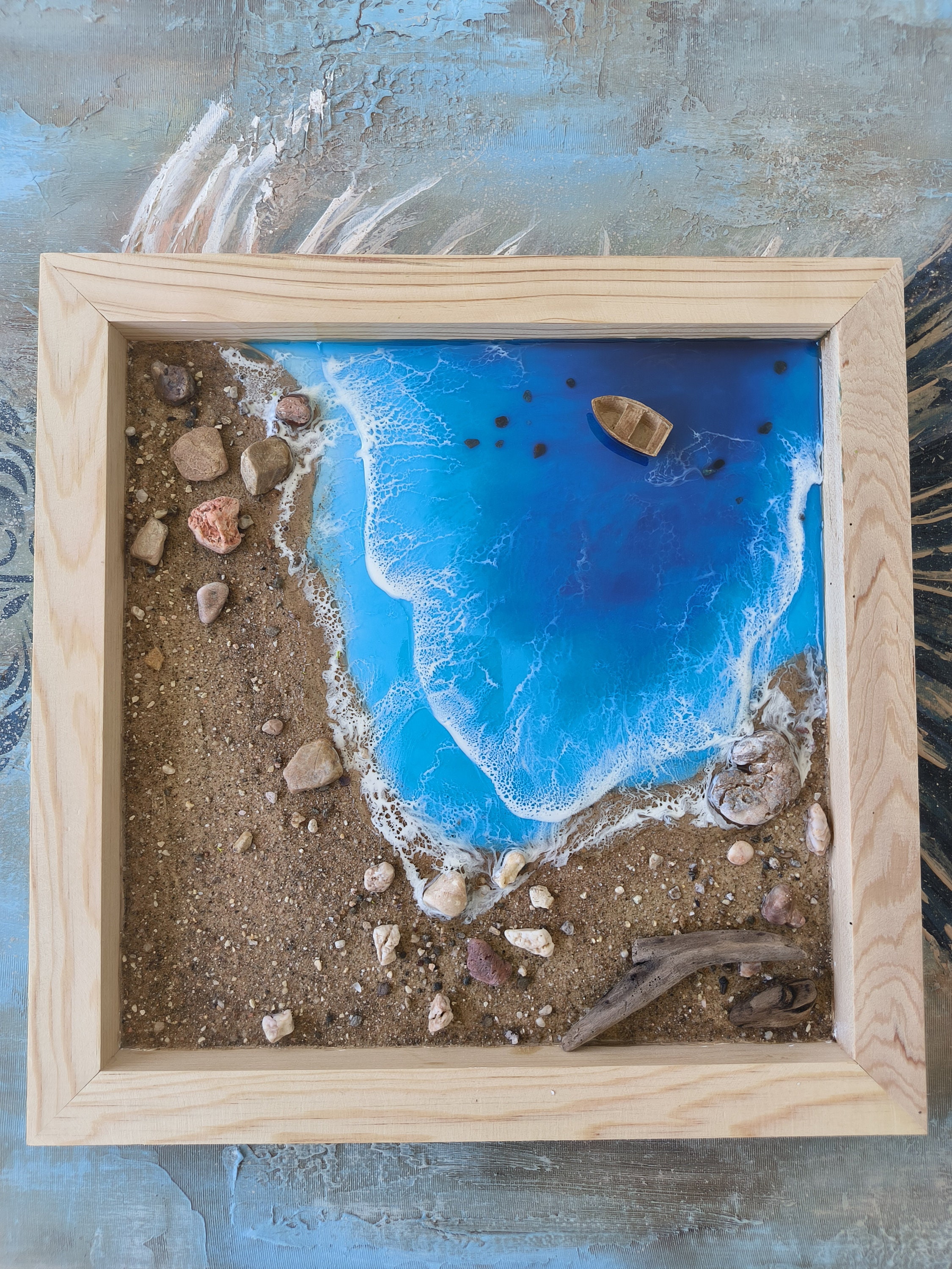 Handmade Wooden and Epoxy Resin 3d Ocean Themed Wall Art , Ocean Wave ...