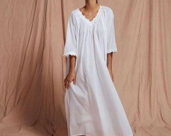 Pure cotton women wear Victorian style nightgown Sleepwear feminine white nightdress long sleeve nightie