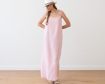 Pure Linen Sleeveless Nightgown | Long Summer Dress | Women's 100% Flax Linen Sleepwear | Cottagecore Loungewear