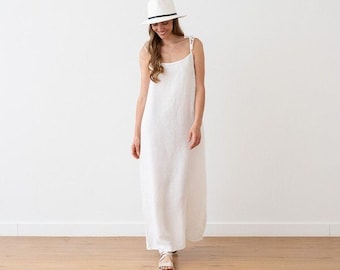 Pure Linen Sleeveless Nightgown | Long Summer Dress | Women's 100% Flax Linen Sleepwear | Cottagecore Loungewear