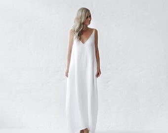 Pure Linen Sleeveless Nightgown | Long Summer Dress | Women's 100% Flax Linen Sleepwear | Cottagecore Loungewear