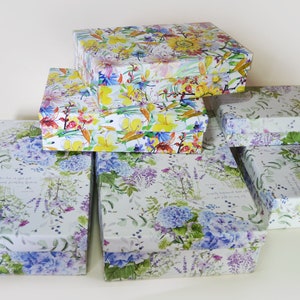 Cajas con tapa grande hechas a mano, caja de regalo, embalaje para fiestas de cumpleaños, baby shower, bodas, papel con estampado de flores de hortensia en colores pastel