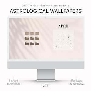 Calendrier 2025 esthétique - Organisateur d’ordinateur astrologiques et mensuels - Fond naturel et minimaliste pour Apple et Windows