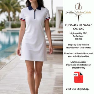 Polo Zip Dress Digital Sewing Pattern PDF – Polo Collar Dress with Striped Sleeves – Summer Dress Pattern Size EU 30–48 / US 00–16 / xxs–xxl