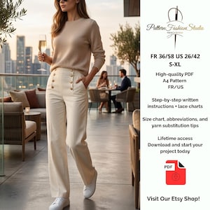 Sailor Pants Digital Sewing Pattern PDF – High Waist Wide Leg Women’s Trousers – Easy Sewing 36/58 FR/US